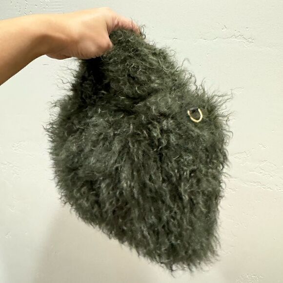 Olive Green Handmade Genuine Curly Shearling Top Handles Bag/Crossbody - Picture 12 of 16